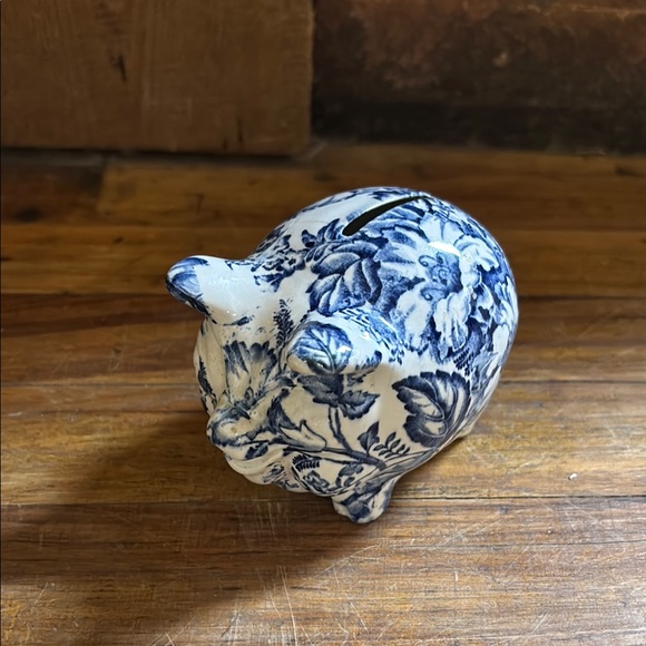 Blue Floral Piggy Bank - Picture 1 of 6